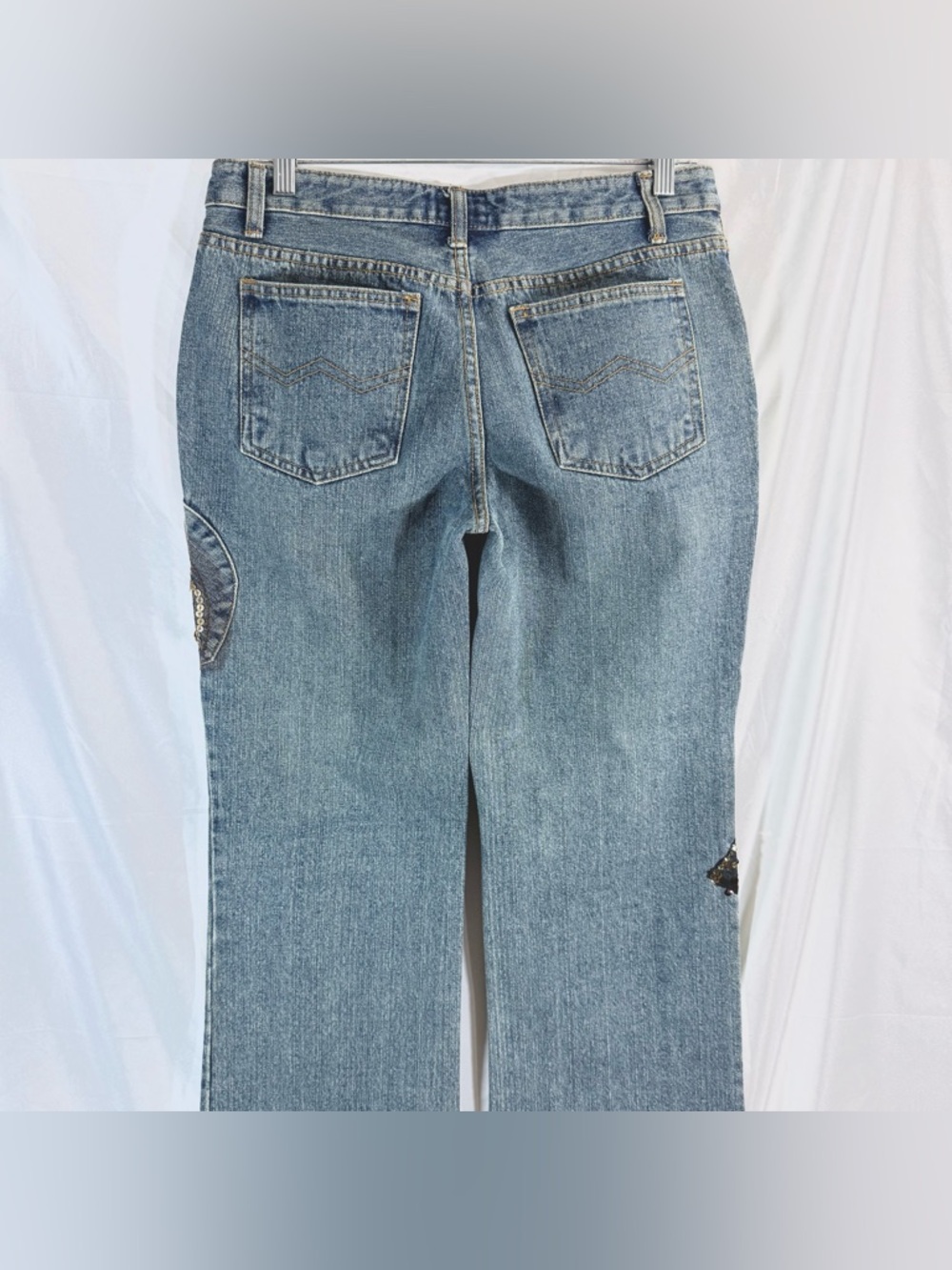 Etoile Rare One Of A Kind Straight Leg Mid Rise Embellished Jeans With Patches - Picture 8 of 10